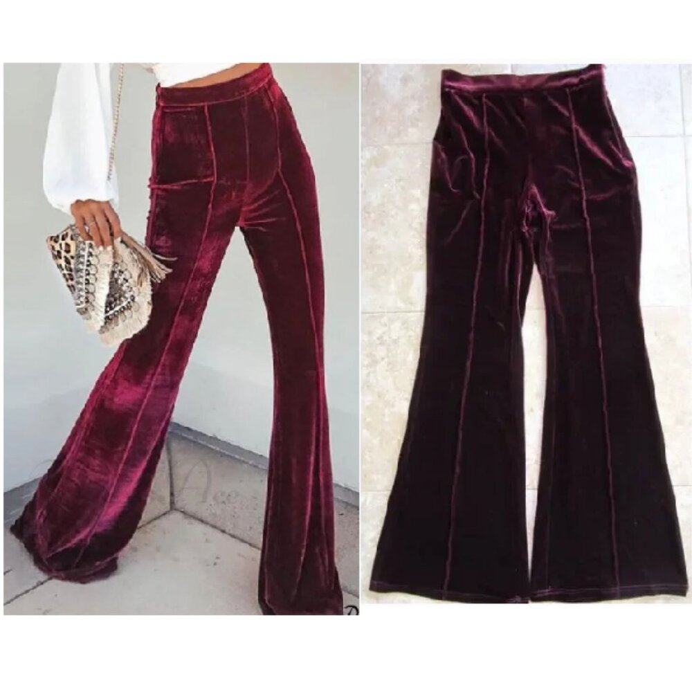 Velvet Flare Pants in Burgundy